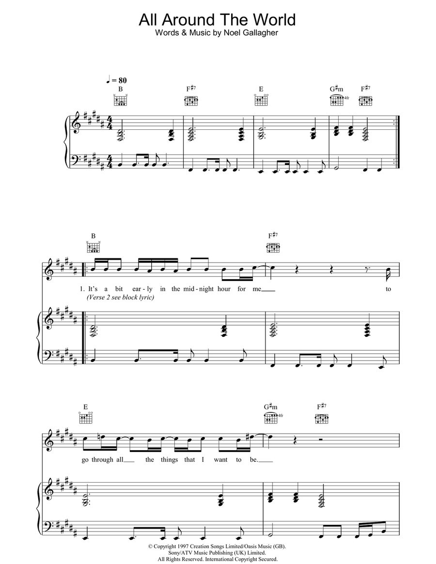 All Around The World (Reprise) Piano, Vocal, Guitar scores gallery preview page 1