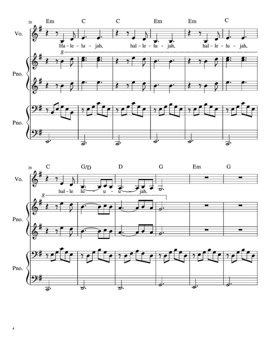 Hallelujah Easy Piano scores gallery preview page 4