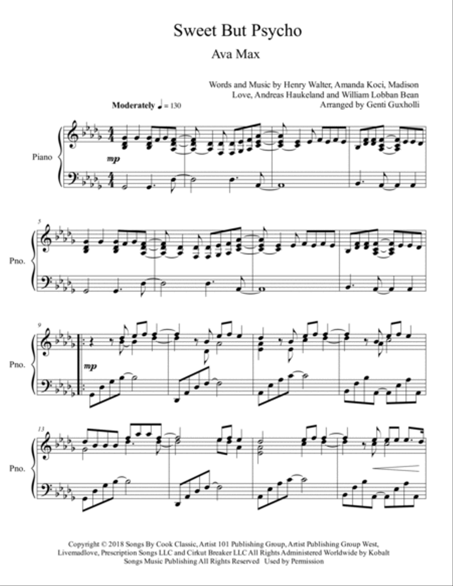 Sweet But Psycho Piano Solo scores gallery preview page 2