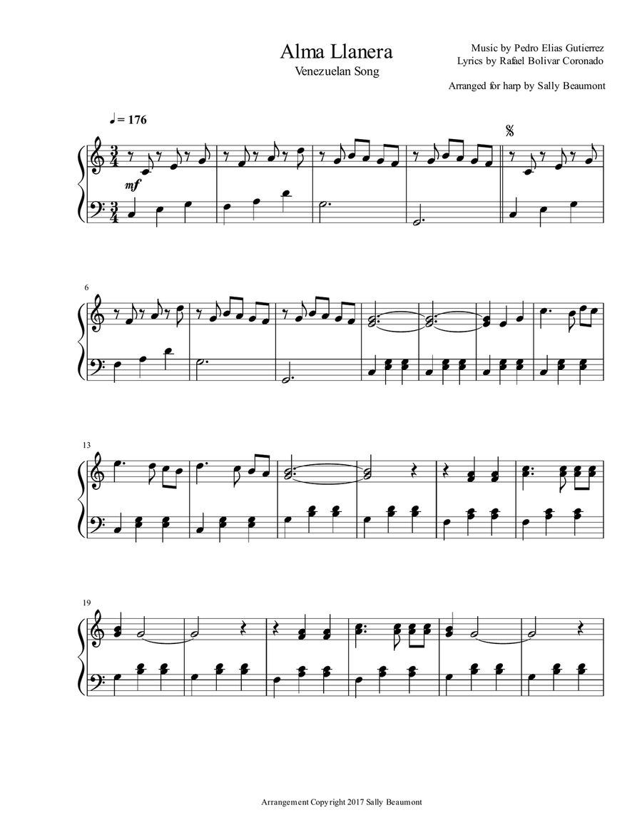 Alma Llanera - Venezuelan Tune - Solo Harp Harp scores gallery preview page 1