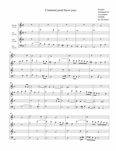 Comment peult haver joye (arrangement for 4 recorders)