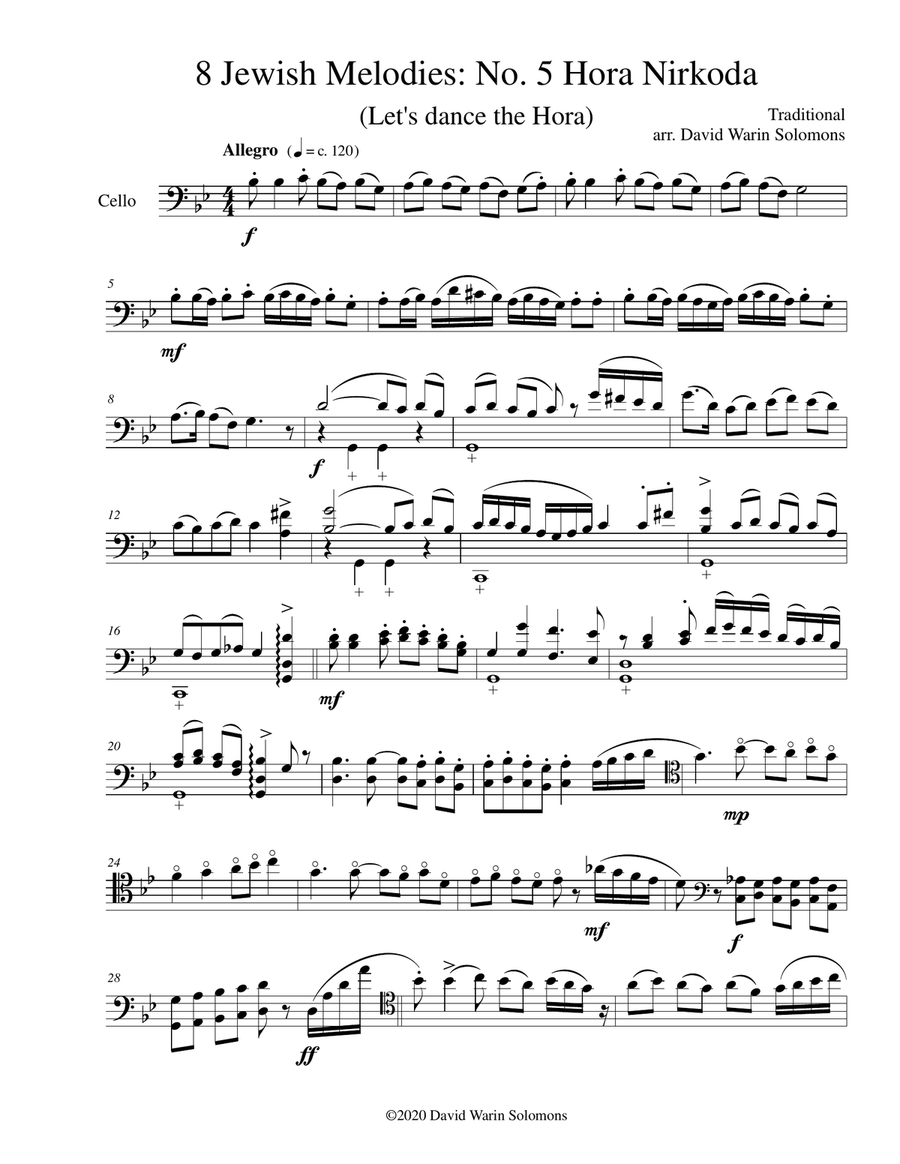 Hora Nirkoda (Let's dance the Hora) for cello solo Cello Solo scores gallery preview page 1