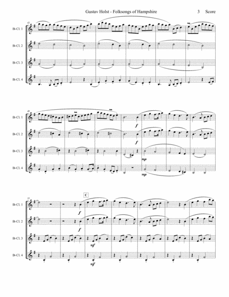 Gustav Holst - Folksongs of Hampshire set for Clarinet Quartet image number null