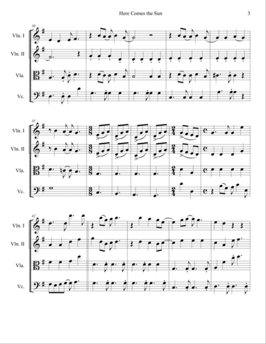 Here Comes The Sun String Quartet scores gallery preview page 3