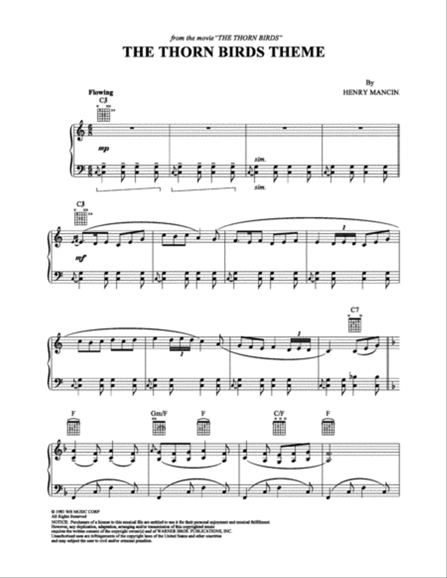 The Thorn Birds Theme Piano Solo scores gallery preview page 1