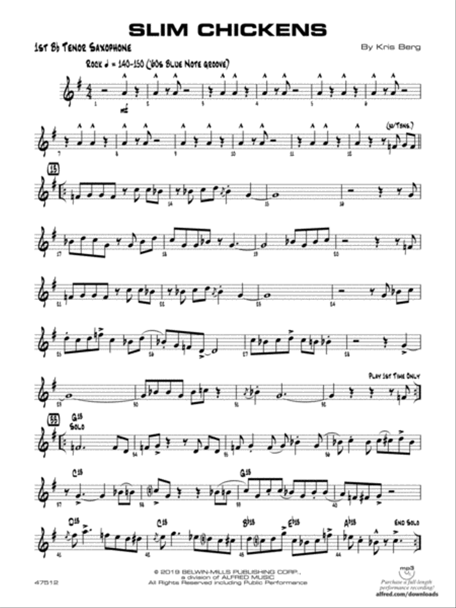 Slim Chickens: B-flat Tenor Saxophone Jazz Ensemble scores gallery preview page 1