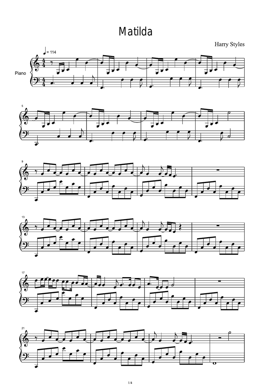 Matilda Matilda Piano Solo scores gallery preview page 1