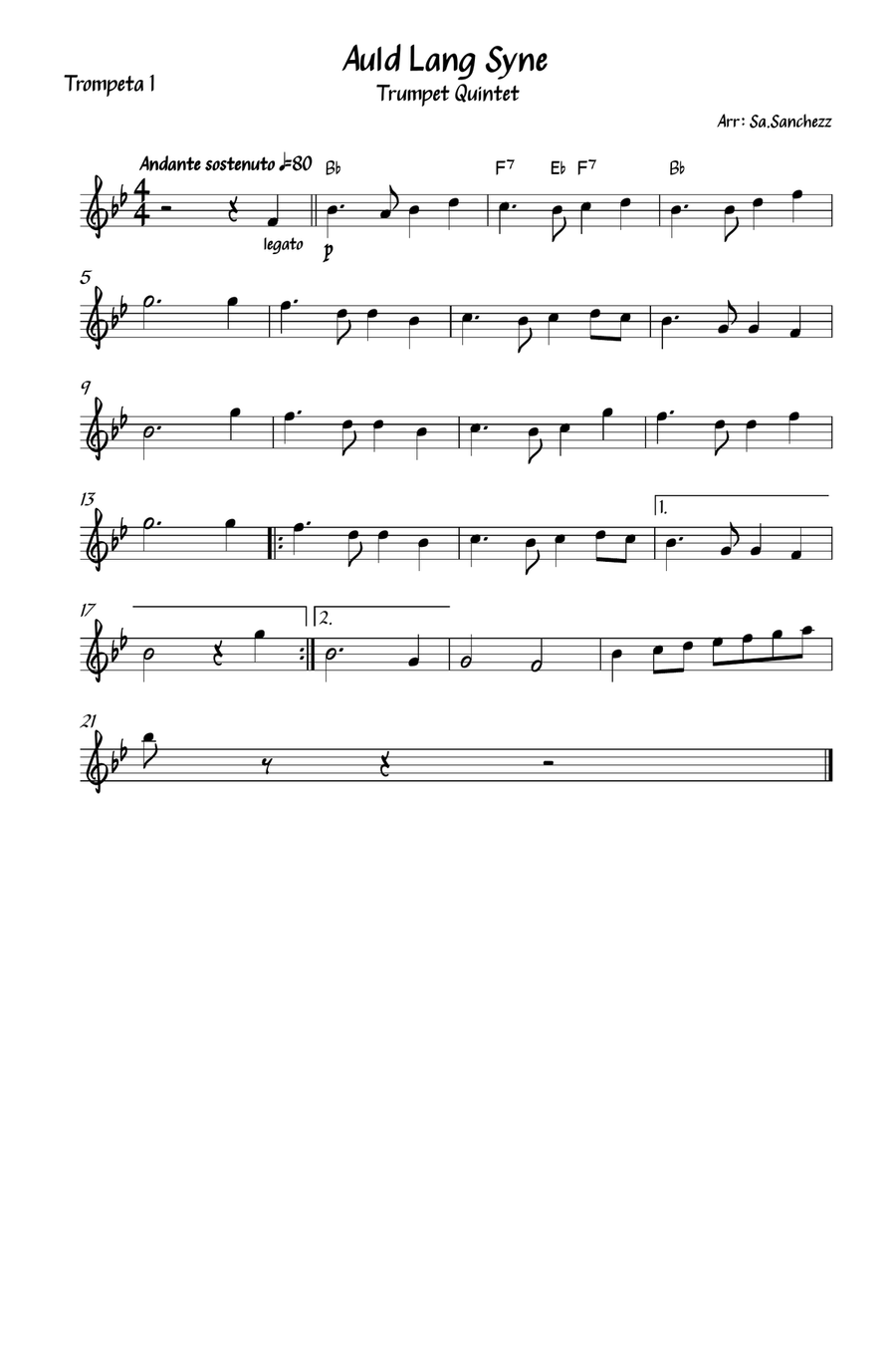 Auld Lang Syne Trumpet Quintet Brass Quintet scores gallery preview page 3