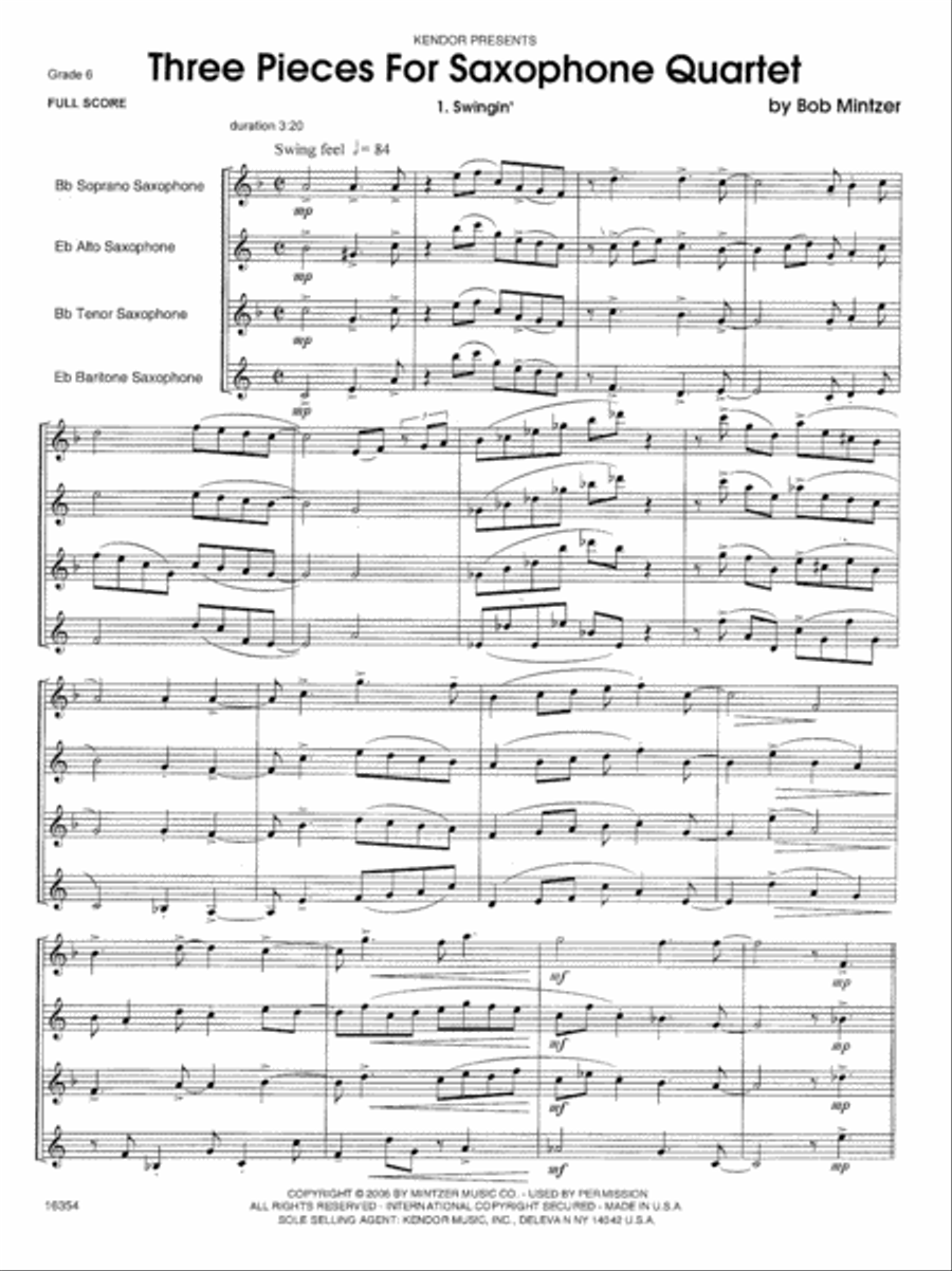 Three Pieces For Saxophone Quartet Saxophone Quartet scores gallery preview page 2