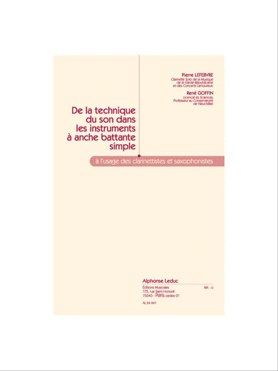 De La Technique Du Son Dans Les Instruments A Anche (clarinet S Clarinet scores gallery preview page 1