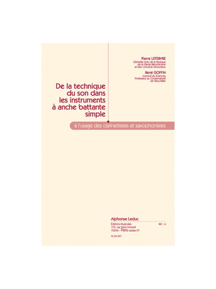 Book cover for De La Technique Du Son Dans Les Instruments A Anche (clarinet S