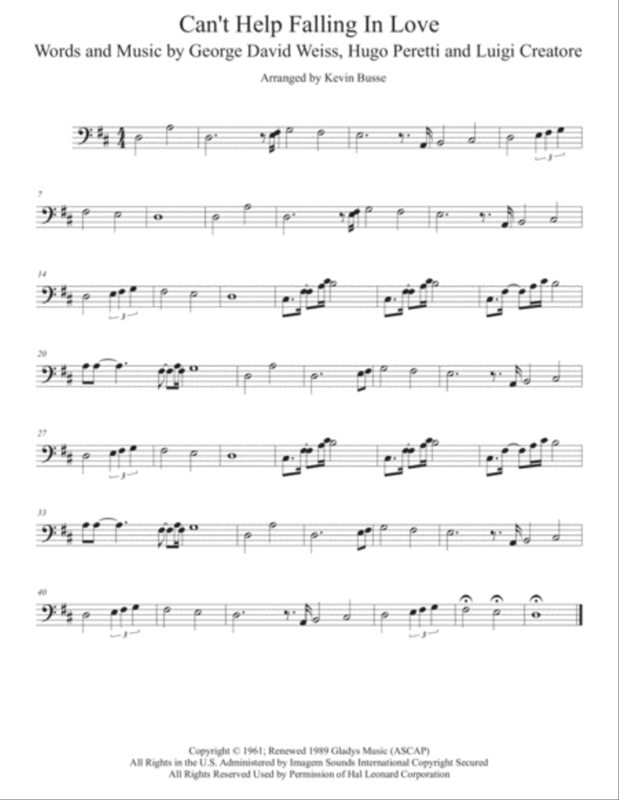 Can't Help Falling In Love Trombone Solo scores gallery preview page 1