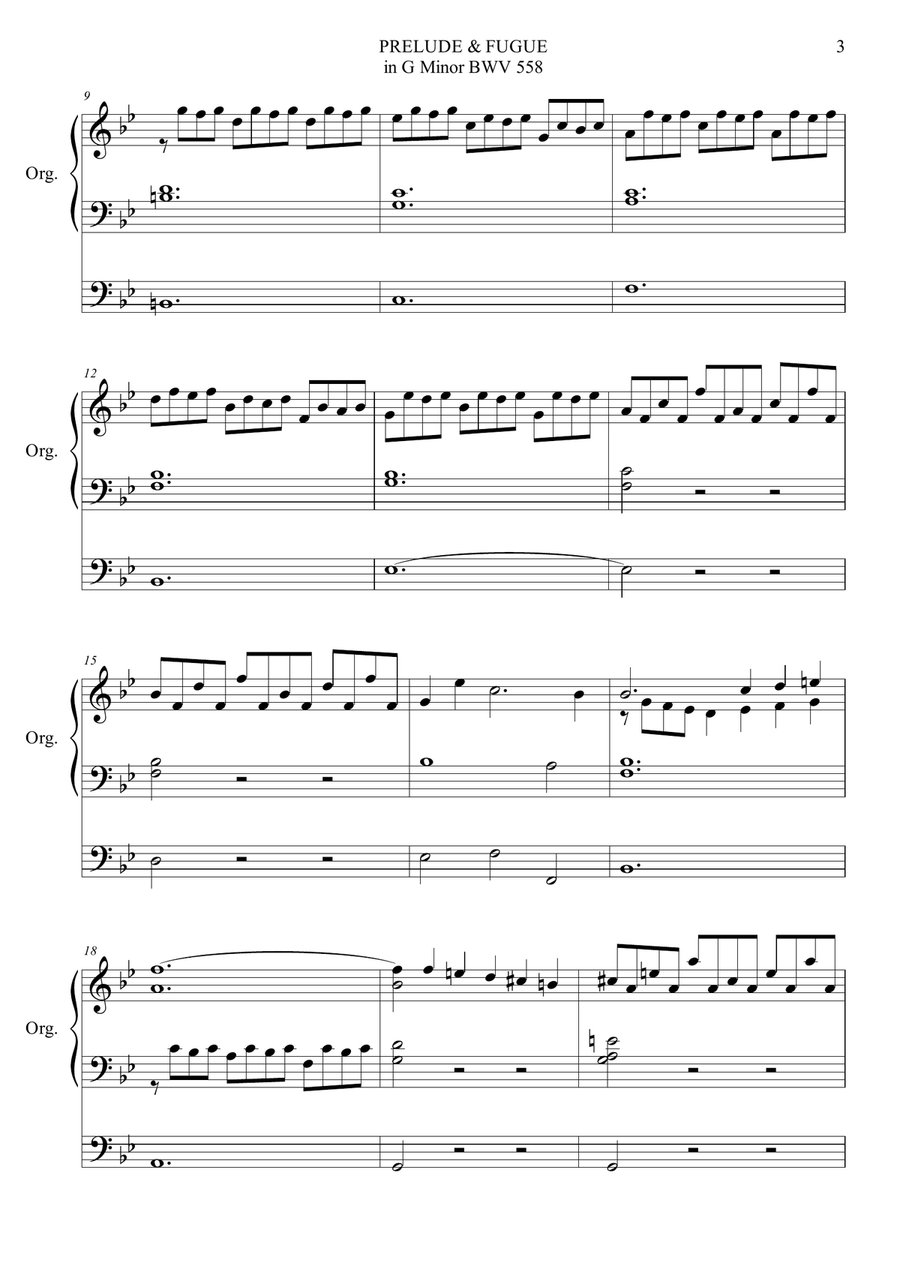 PRELUDE & FUGUE in G Minor - BWV 558 - For Organ 3 staff Organ Solo scores gallery preview page 3