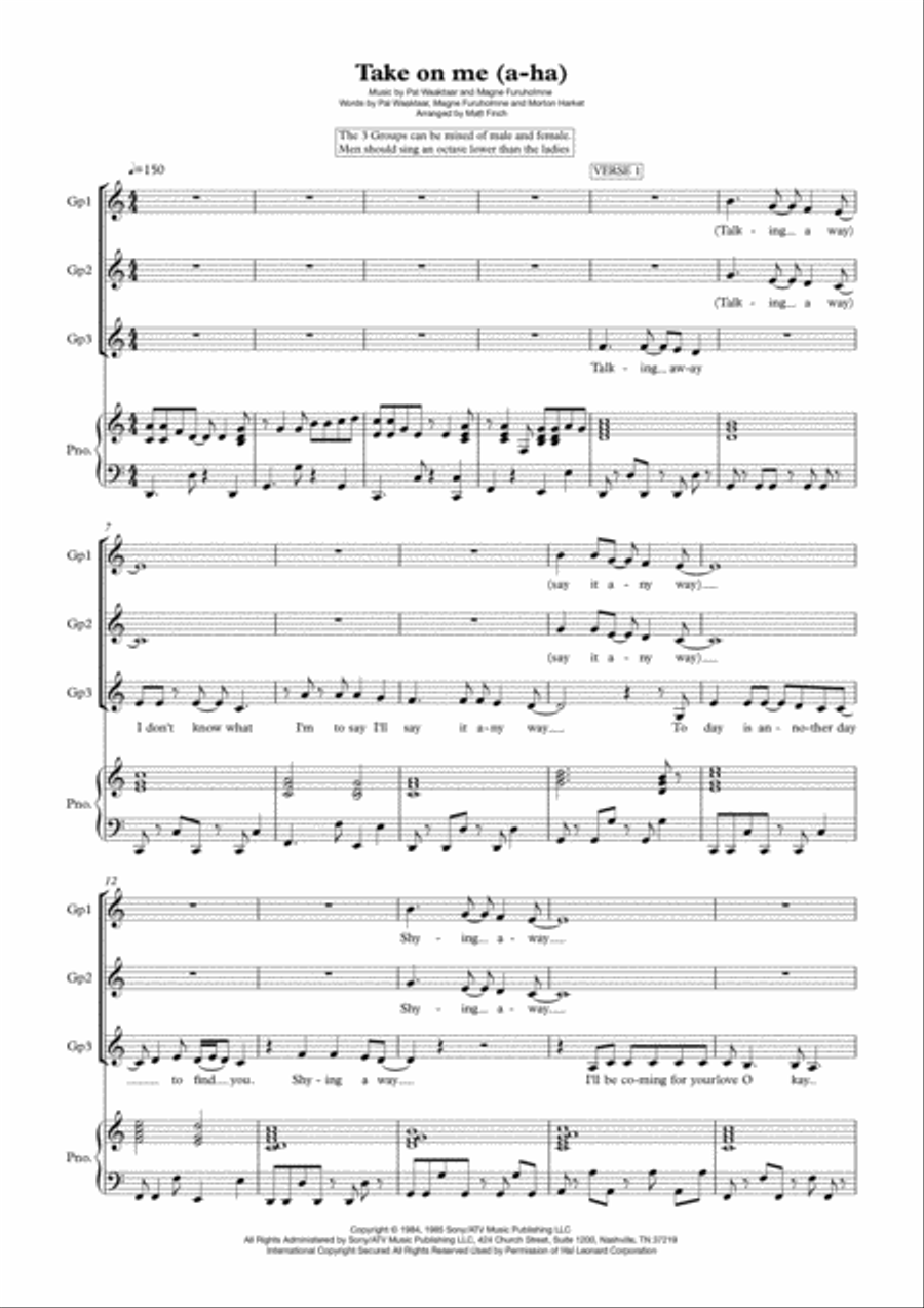 Take On Me 3-Part scores gallery preview page 1