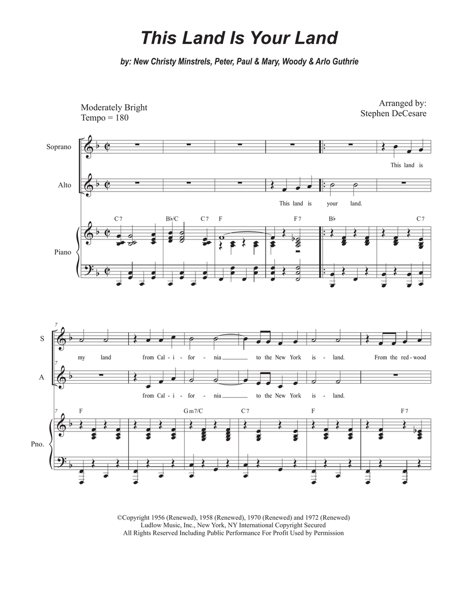 This Land Is Your Land Alto Voice scores gallery preview page 1