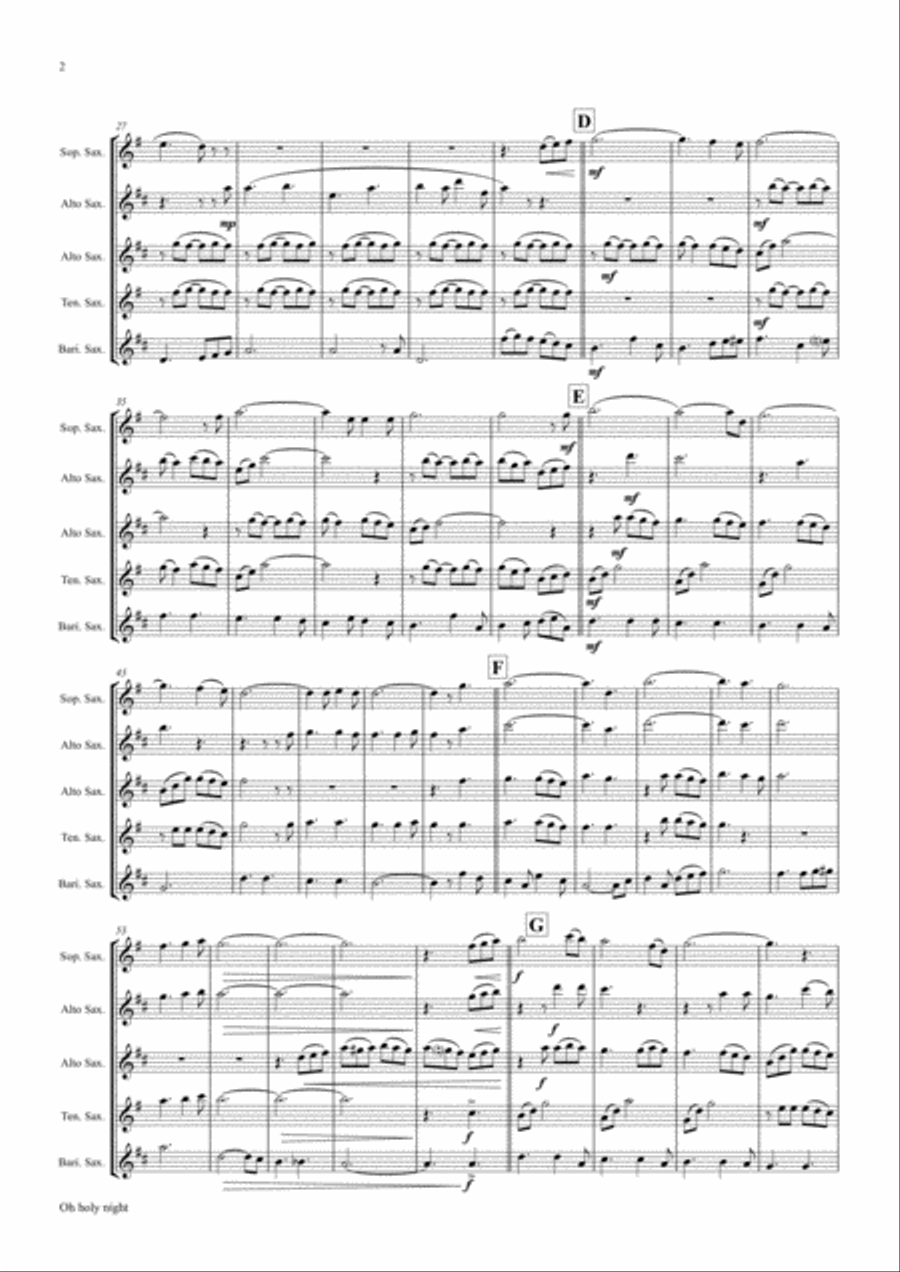 Oh holy night - Cantique de Noël - Christmas Song - Saxophone Quintet Saxophone Quintet scores gallery preview page 2