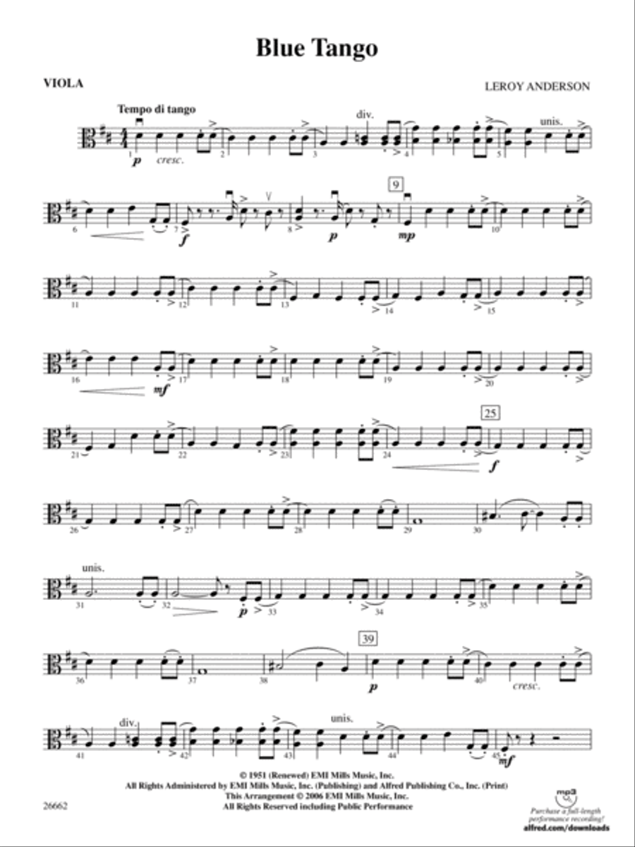 Blue Tango: Viola Full Orchestra scores gallery preview page 1