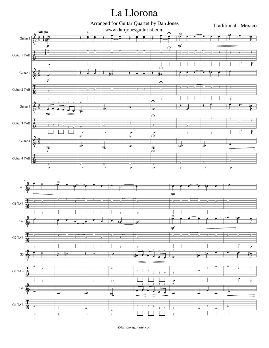 La Llorona for Guitar Quartet Guitar Ensemble scores gallery preview page 2