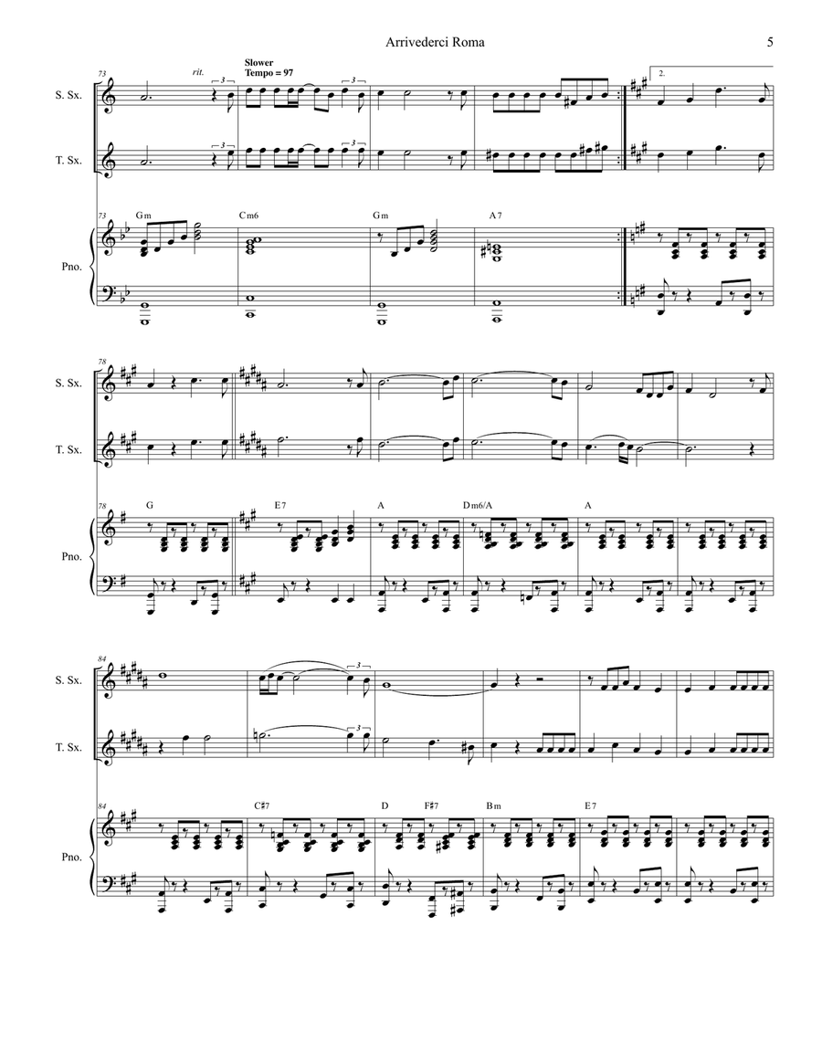 Arrivederci Roma (goodbye To Rome) Tenor Saxophone scores gallery preview page 5