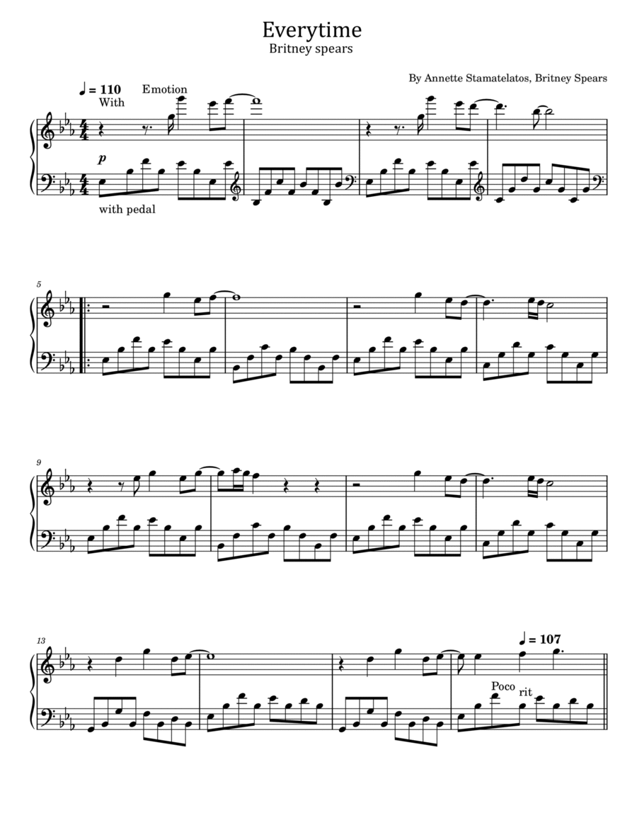 Everytime Piano Solo scores gallery preview page 1