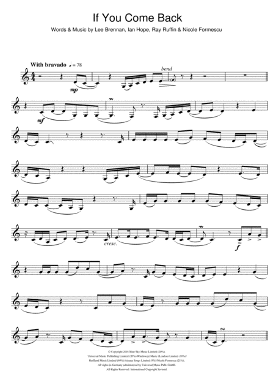 If You Come Back Clarinet Solo scores gallery preview page 1