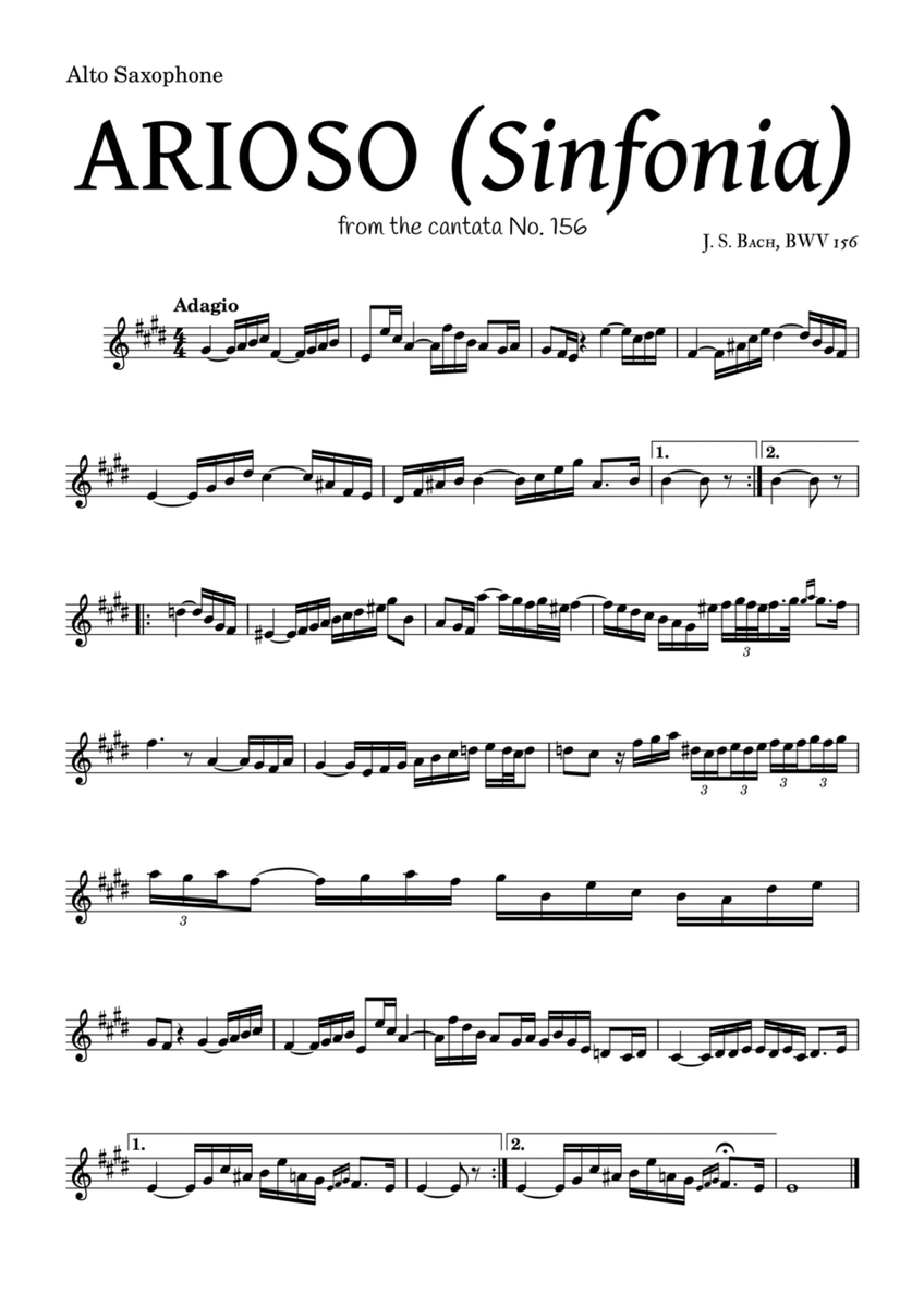 ARIOSO, by J. S. Bach (sinfonia) - for Alto Saxophone and accompaniment image number null