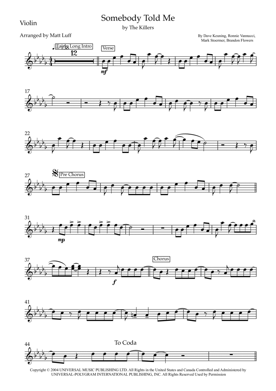 Somebody Told Me Violin Solo scores gallery preview page 1