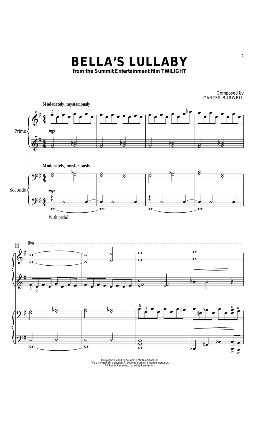 Bella's Lullaby 1 Piano, 4-Hands scores gallery preview page 1