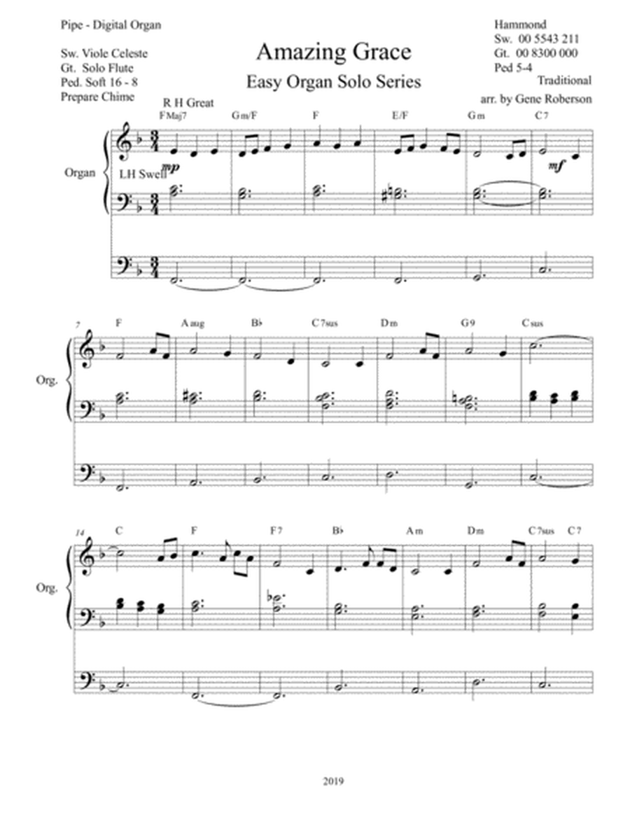 Amazing Grace Easy Organ Hymn Series