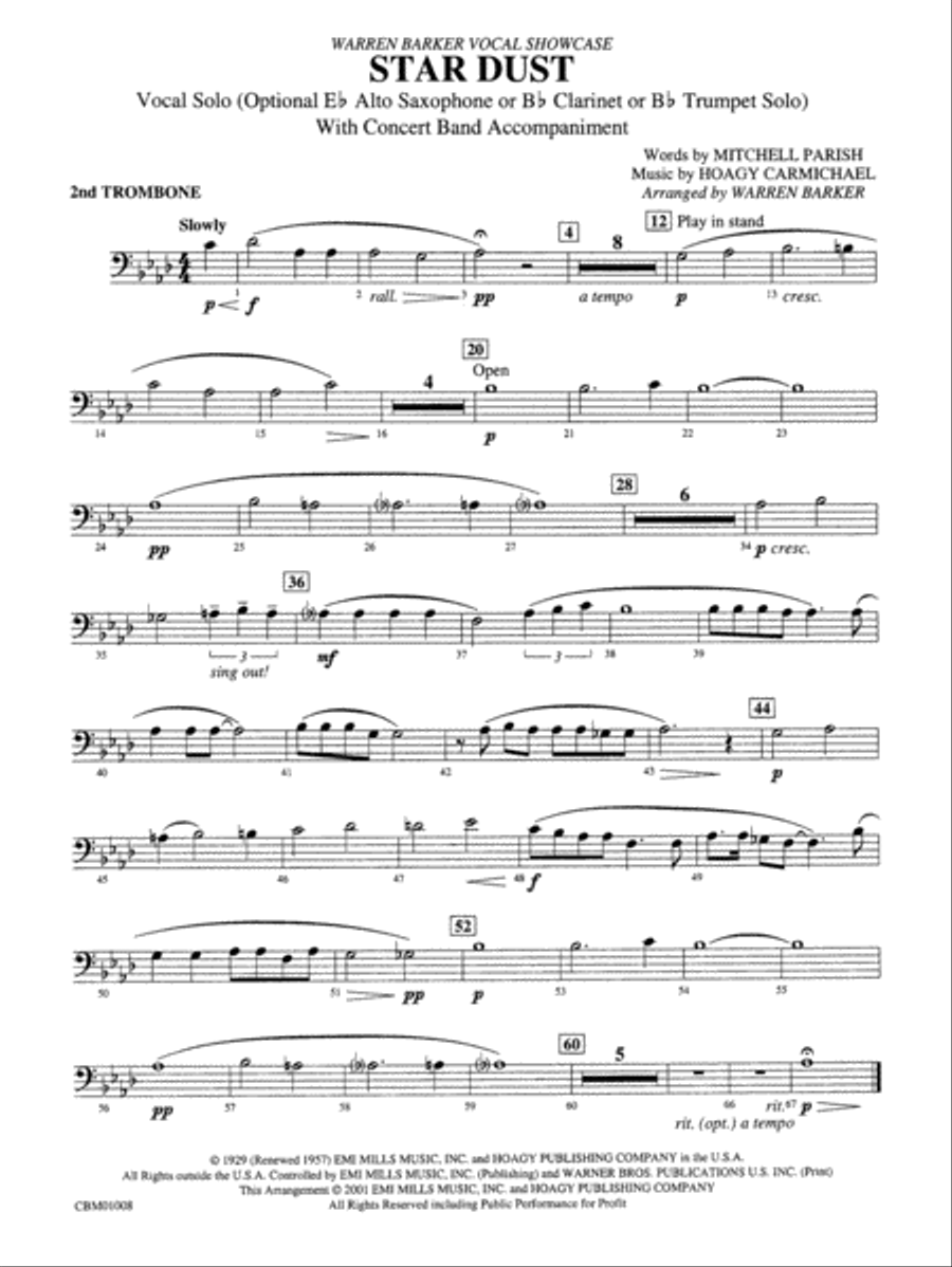Star Dust: 2nd Trombone Concert Band scores gallery preview page 1