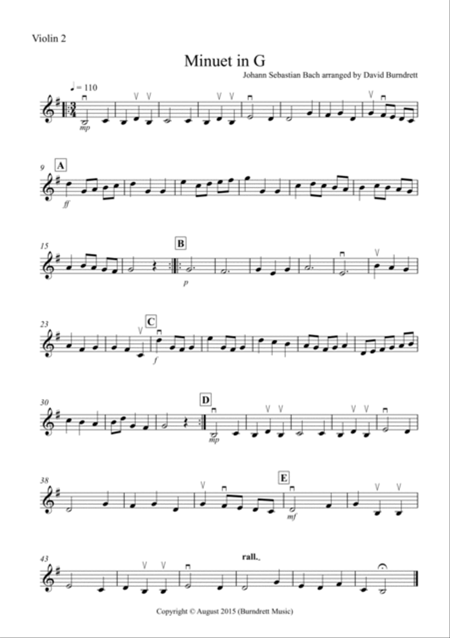 Minuet in G by Bach for String Orchestra String Quartet scores gallery preview page 4
