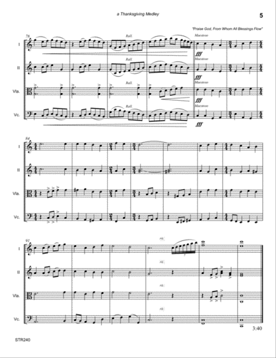 THANKSGIVING MEDLEY - hymns for STRING QUARTET (unaccompanied) A Cappella scores gallery preview page 5