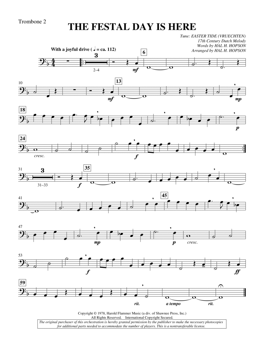The Festal Day Is Here - Trombone 2 Choir scores gallery preview page 1