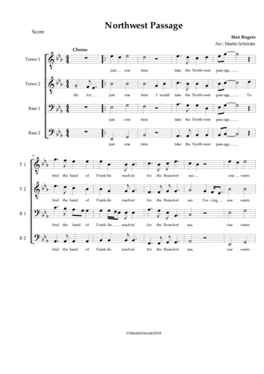 The Northwest Passage (Stan Rogers) - TTBB - Sea Shanty arranged for men's choir image number null
