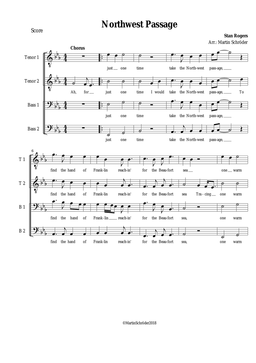 The Northwest Passage (Stan Rogers) - TTBB - Sea Shanty arranged for men's choir TTBB scores gallery preview page 2