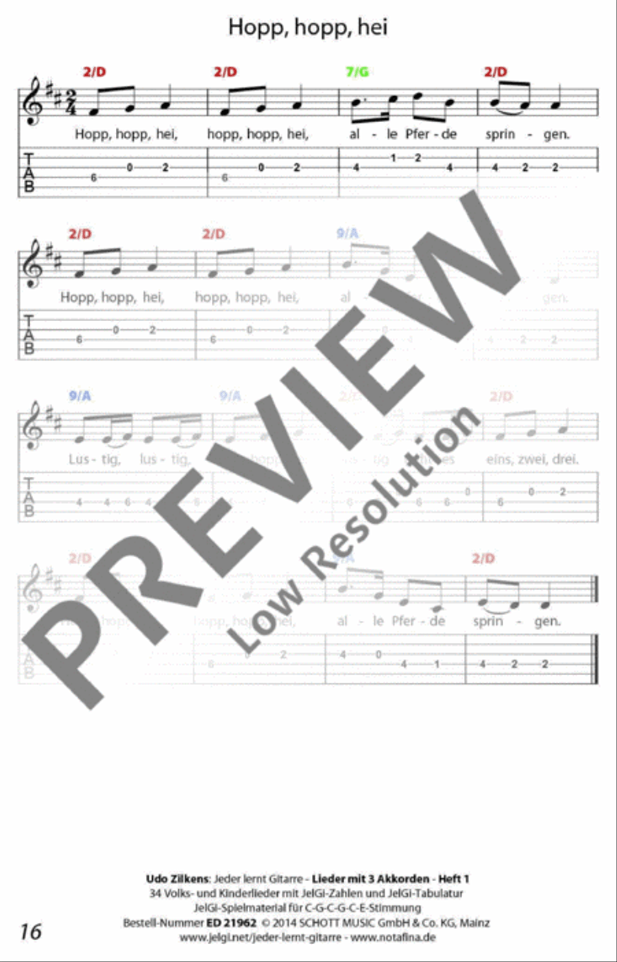 Jeder lernt Gitarre - Lieder mit 3 Akkorden Heft 1 Classical Guitar scores gallery preview page 17
