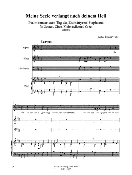 Meine Seele verlangt nach deinem Heil für Sopran, Oboe, Violoncello und Orgel (2010) -Psalmkonzert zum Tag des Erzmärtyrers Stephanus-