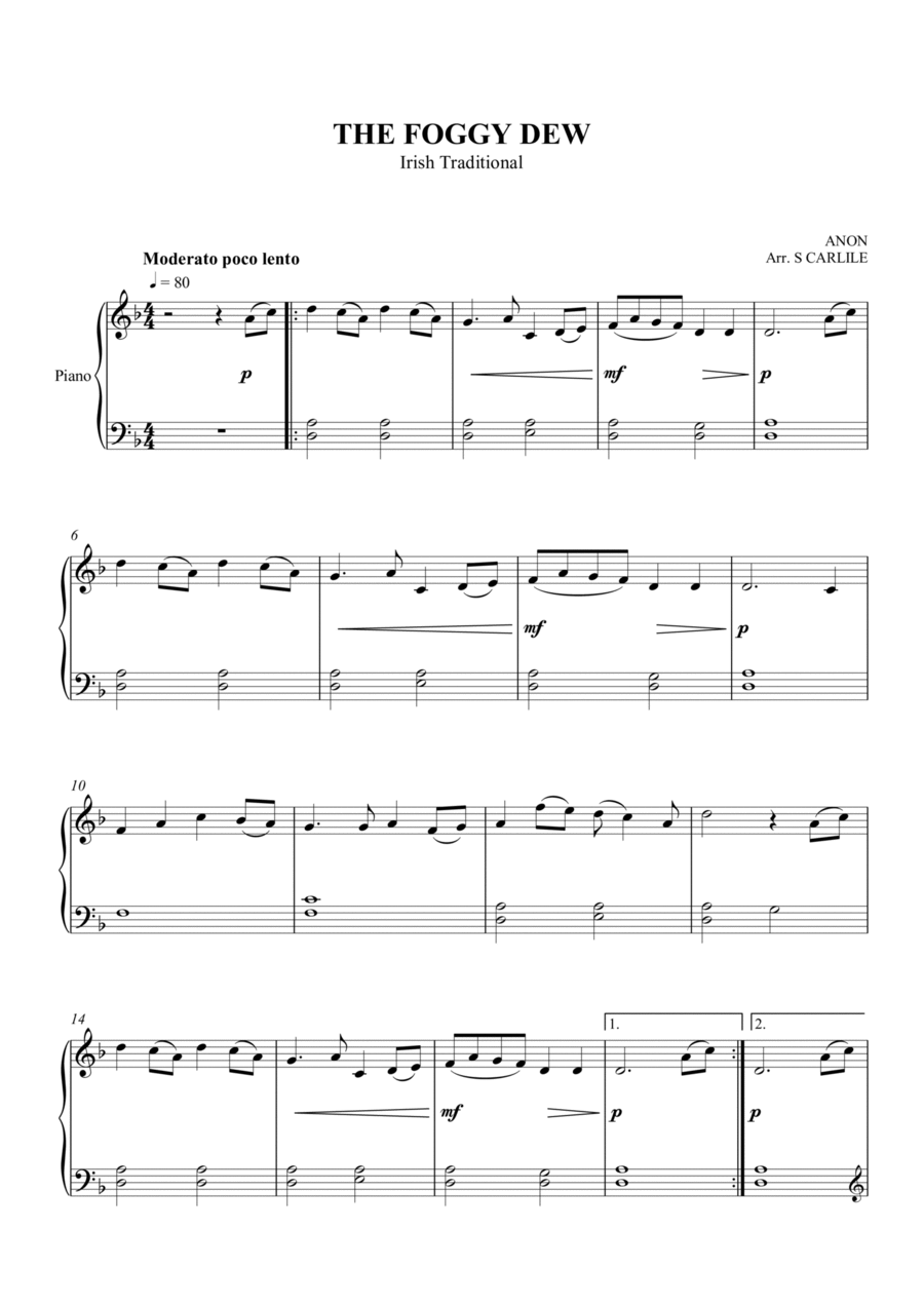 The Foggy Dew Easy Piano scores gallery preview page 1
