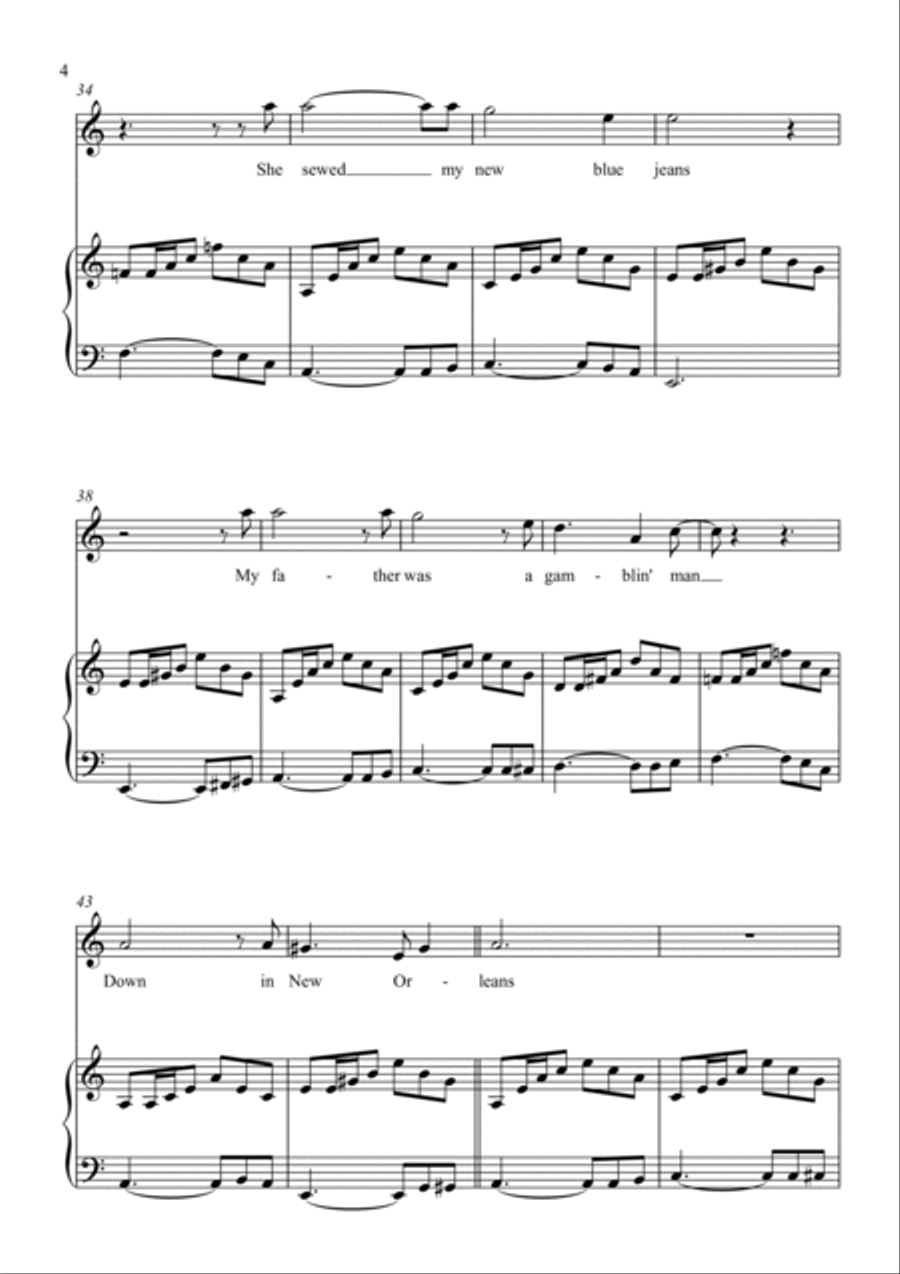 House of the Rising Sun - Lead Sheet - with play along Easy Piano scores gallery preview page 4