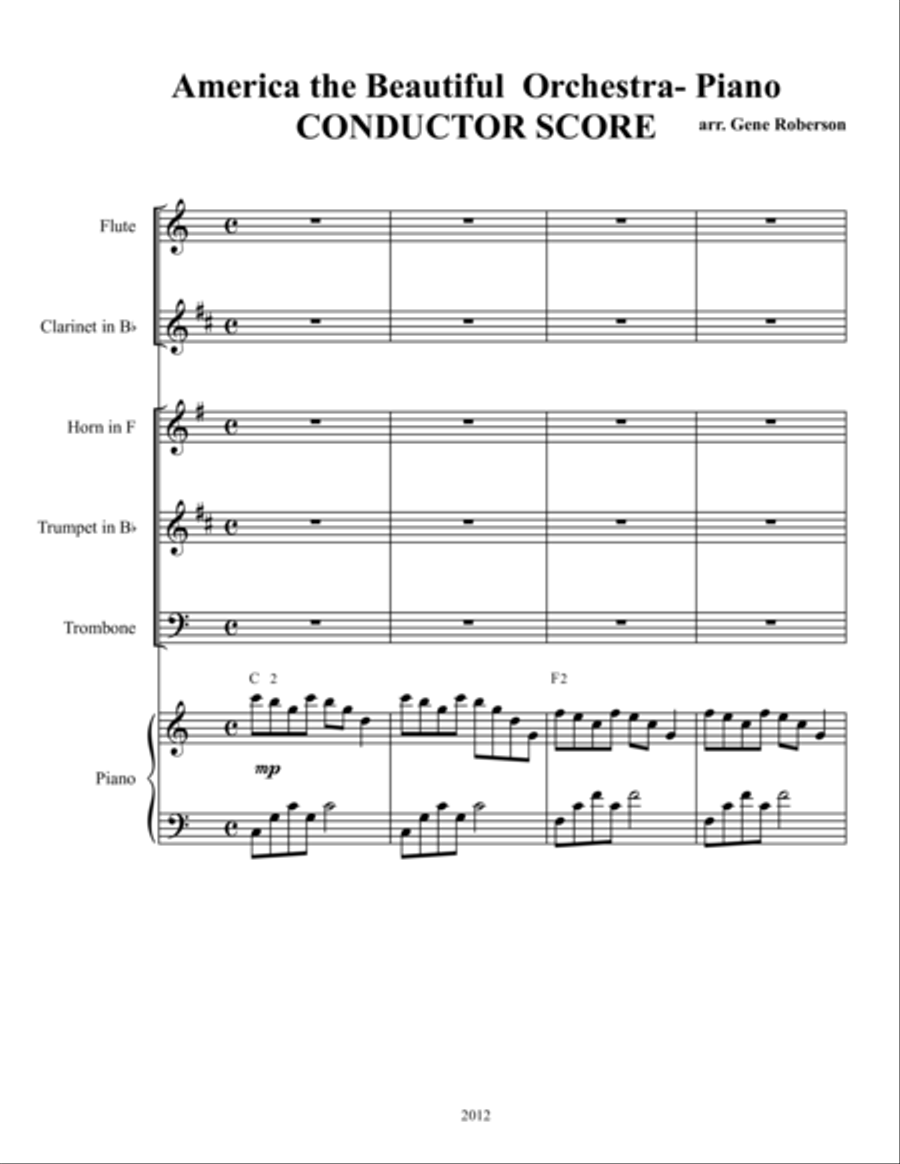 America the Beautiful Piano & Orchestra (Tr,Tb,Hn,Cl,Fl) TB scores gallery preview page 1