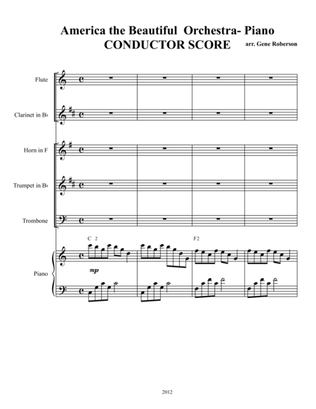 America the Beautiful Piano & Orchestra (Tr,Tb,Hn,Cl,Fl)
