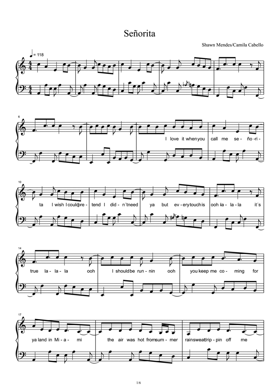 Señorita Señorita Piano Solo scores gallery preview page 1