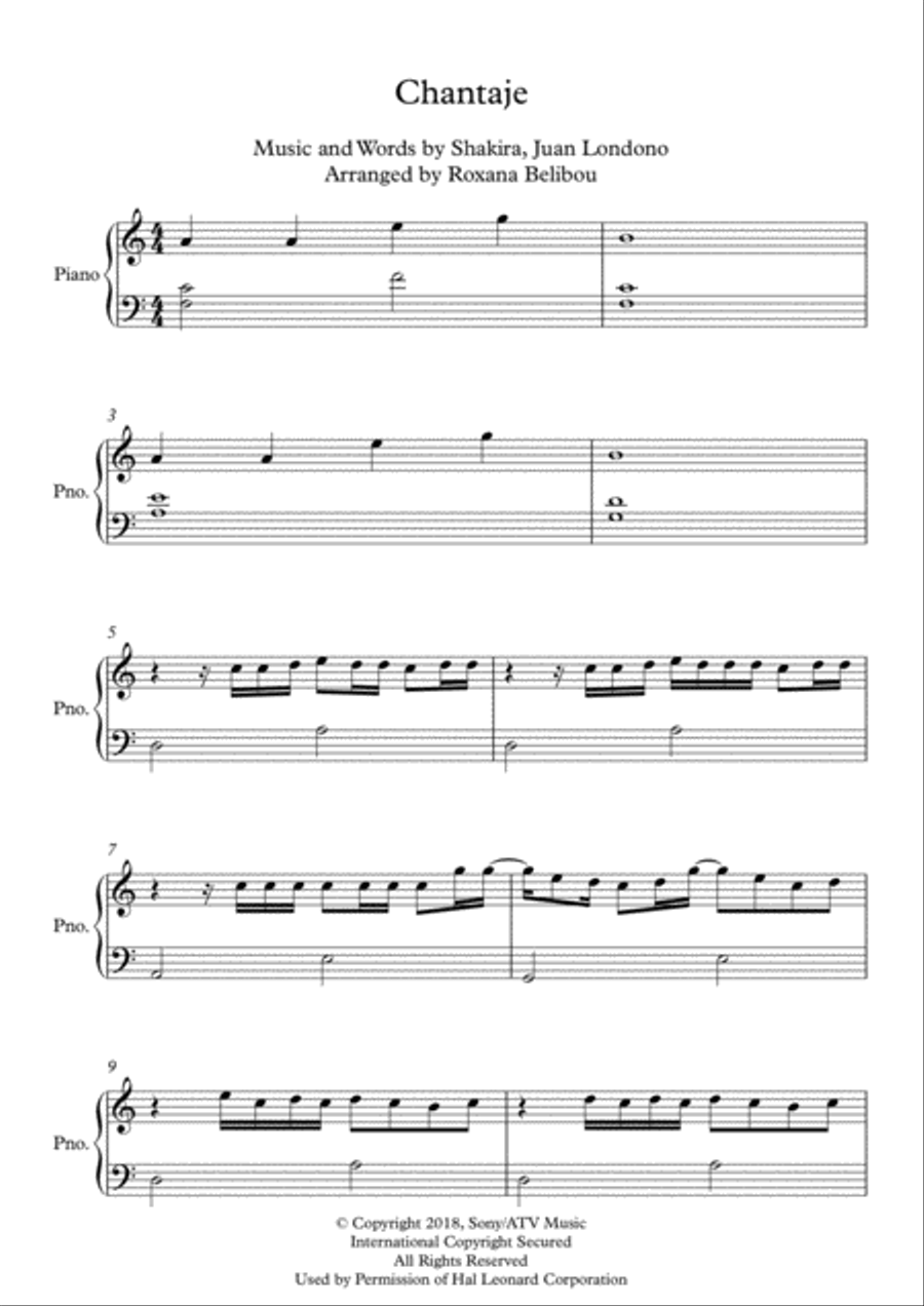 Chantaje A Minor Easy Piano scores gallery preview page 1