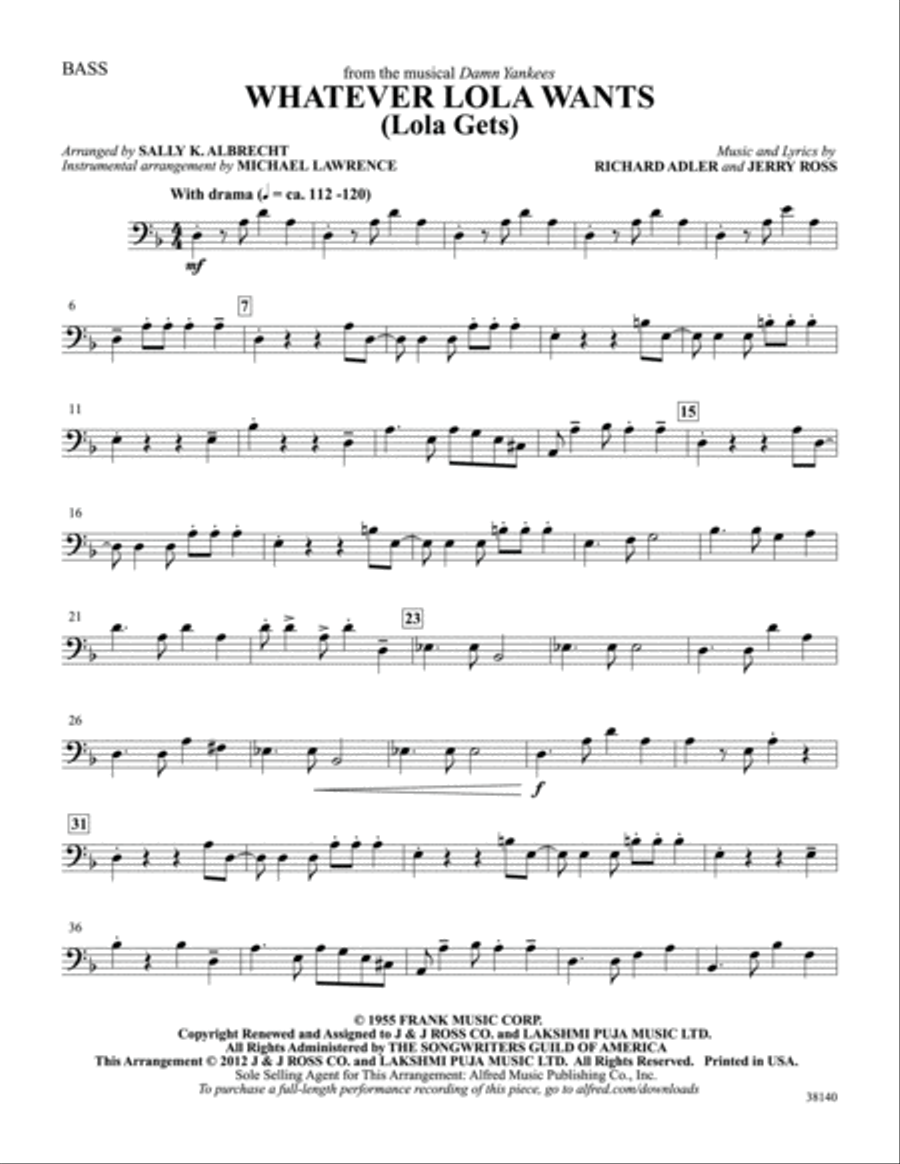 Whatever Lola Wants (Lola Gets) (from the musical Damn Yankees): String Bass Double Bass scores gallery preview page 1