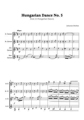 Hungarian Dance No. 5 by Brahms for Clarinet Ensemble Quartet