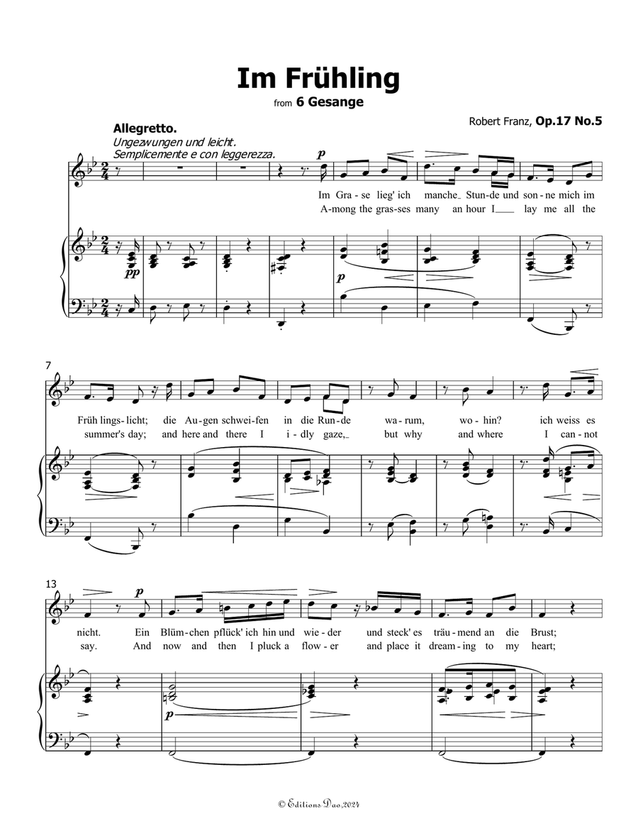 Im Fruhling, by Robert Franz, in B flat Major Voice scores gallery preview page 3