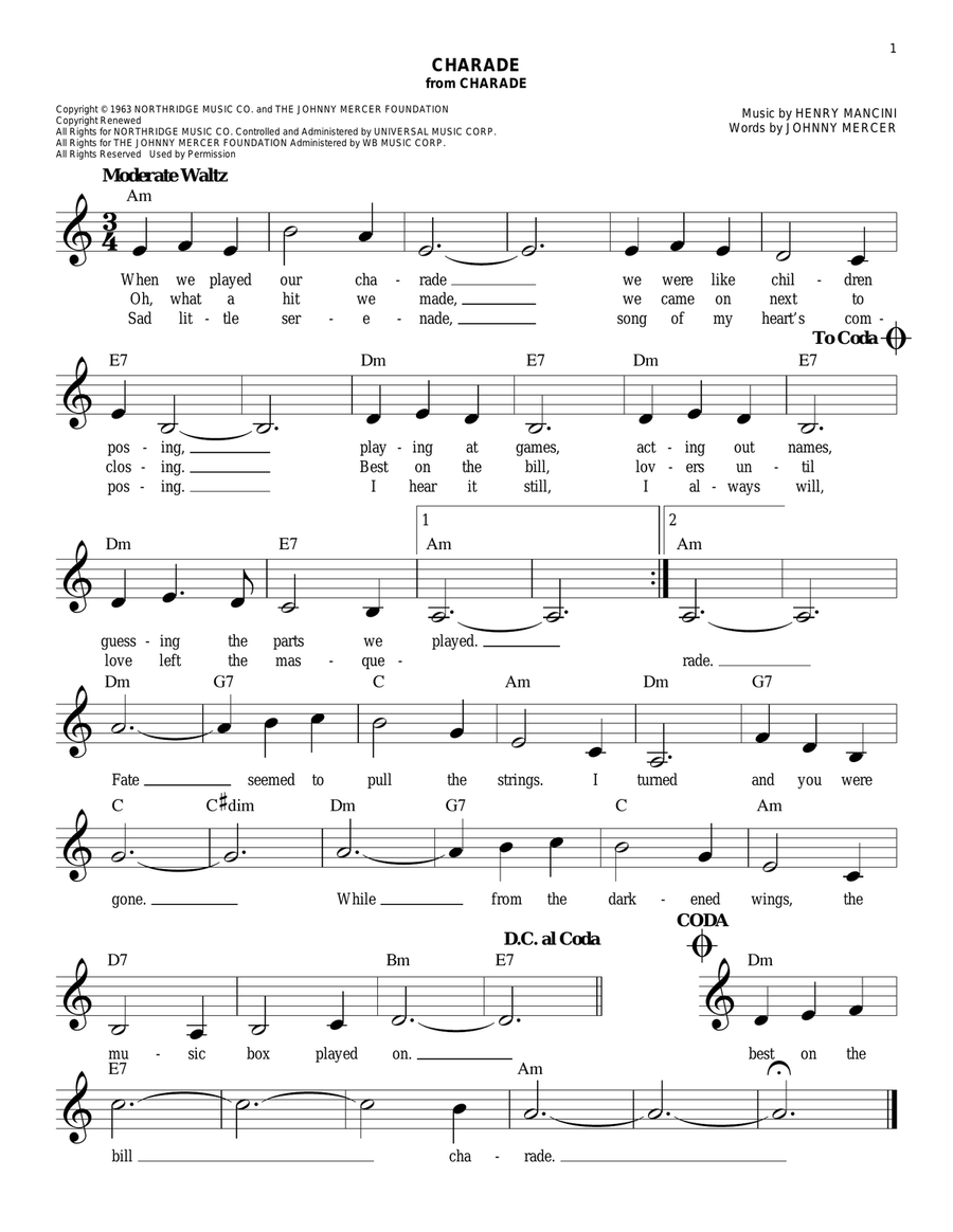Charade Charade Piano scores gallery preview page 1