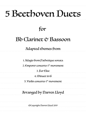 Book cover for 5 Beethoven duets - Bb Clarinet & Bassoon