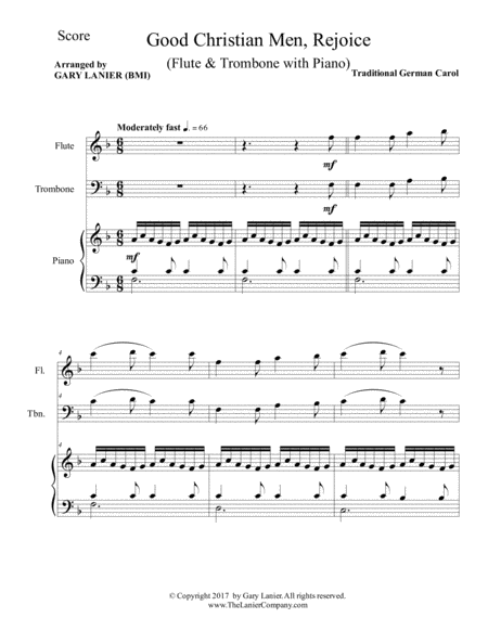 GOOD CHRISTIAN MEN, REJOICE (Flute, Trombone with Piano & Score/Part) image number null