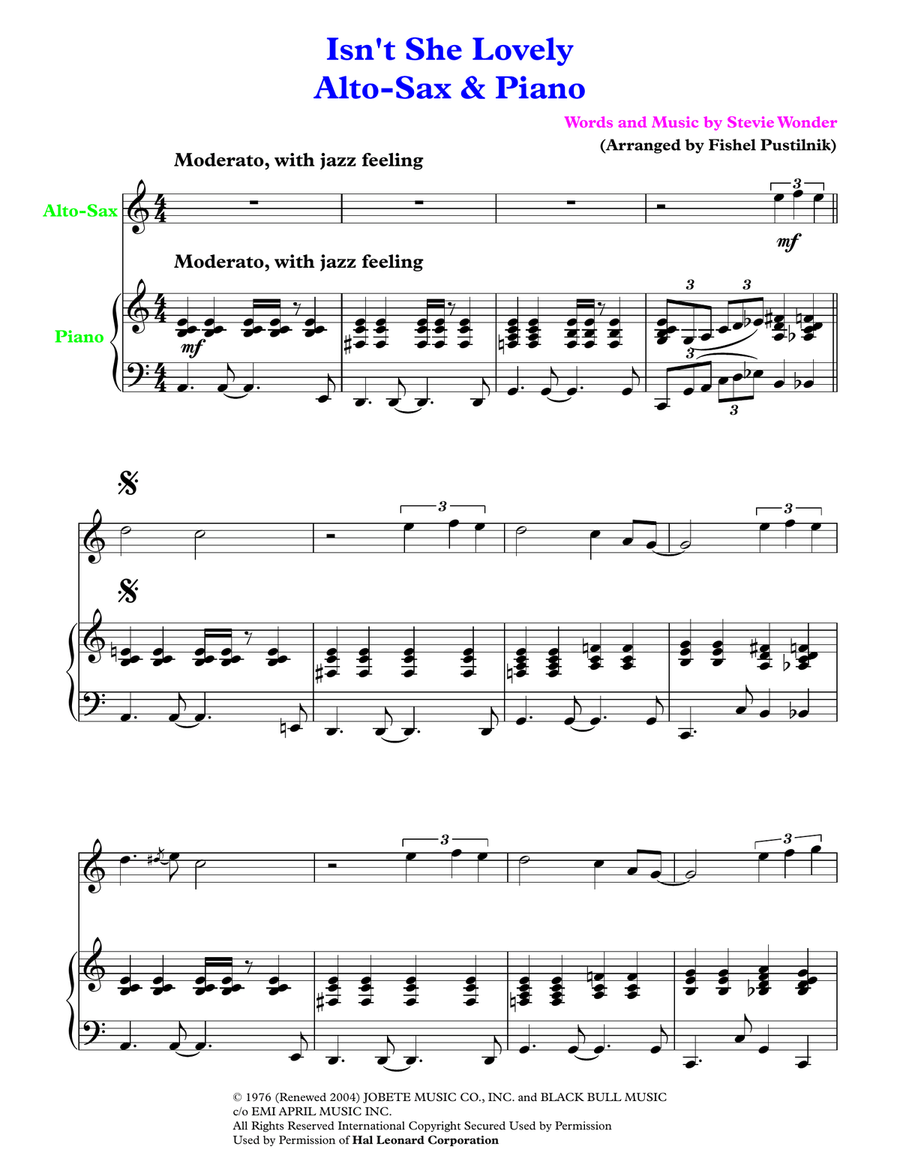 Isn't She Lovely Small Ensemble scores gallery preview page 2